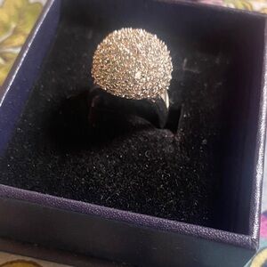 Stunning Silver Dome Ring with Glittering CZ Stone  Accents